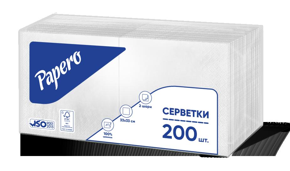 Серветки паперові "Papero" 1/4 2 ш. 330х330 мм 200 арк. білі